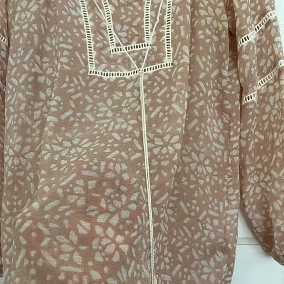 Two by Vince Camuto sheer gauzy pink boho preppy tunic top long sleeve, size XS - Picture 4 of 12